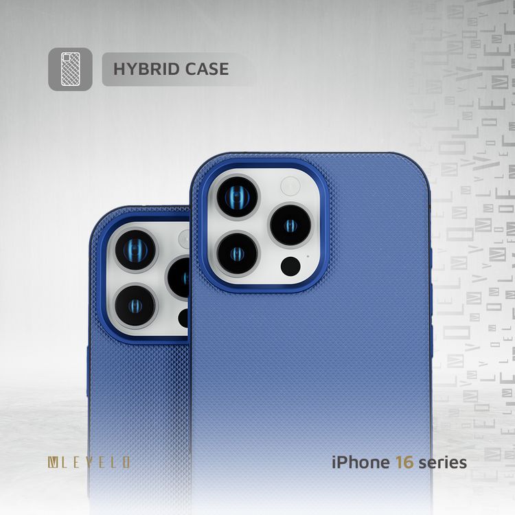Levelo Cuir Two Tone Leather Case For iPhone 16 Pro, Durable, Compact Design, MagSafe Compatible, Hybrid Case, Impact-Resistant Corners , Aluminum Bumper Finish, High Quality Material - Blue