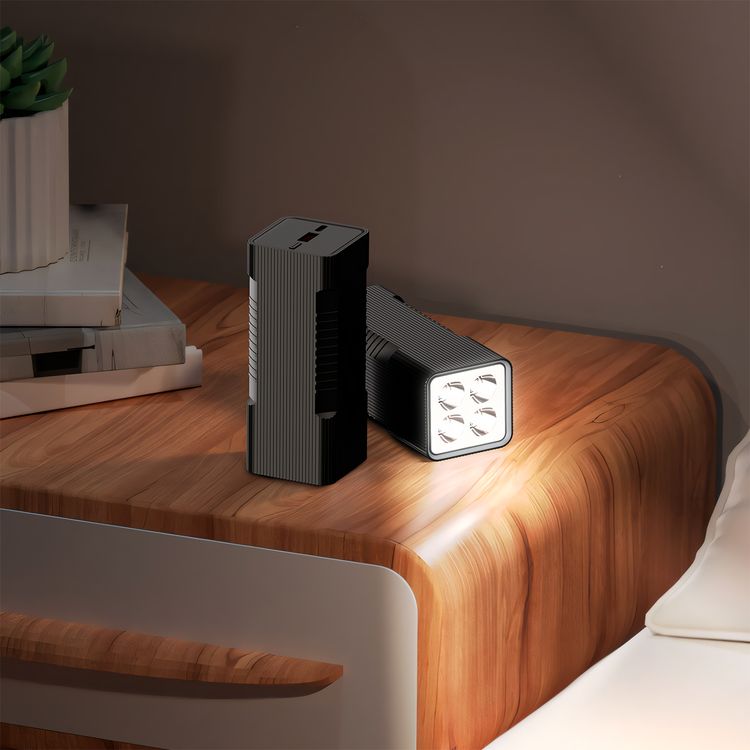 Porodo Lumera 10000mAh Power Bank with Built-in Flashlight, High-Speed Charging, Built-in Safeguards, USB-A & USB-C Output, 350 Lumens Brightness - Black