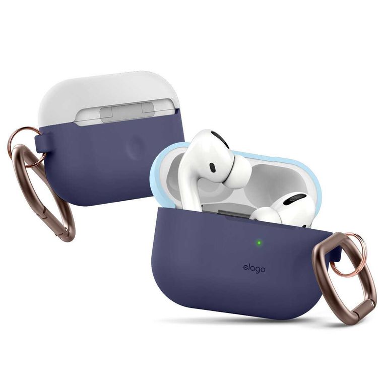 Elago Duo Hang Case for Apple Airpods Pro - Top-Pastel Blue / Nightglow Blue, Bottom-Jean Indigo