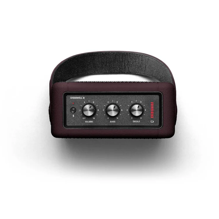 Marshall Stockwell 2 Bluetooth Wireless Stereo Speaker, Lithium-ion Battery, Water Proof, 20 Hours Playing Time, 5 Hours Charging Time, Fast Charge - Burgundy