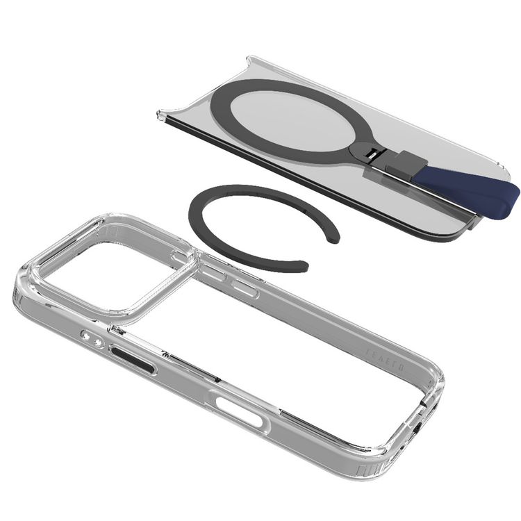 Levelo Spira MagSafe Clear Grip Case for iPhone 17 Pro, Strong Magnets, Horizontal & Vertical Viewing, Shock-Resistant Bumper, Anti-Scratch, 360° Rotating Metal Kickstand - Midnight Blue