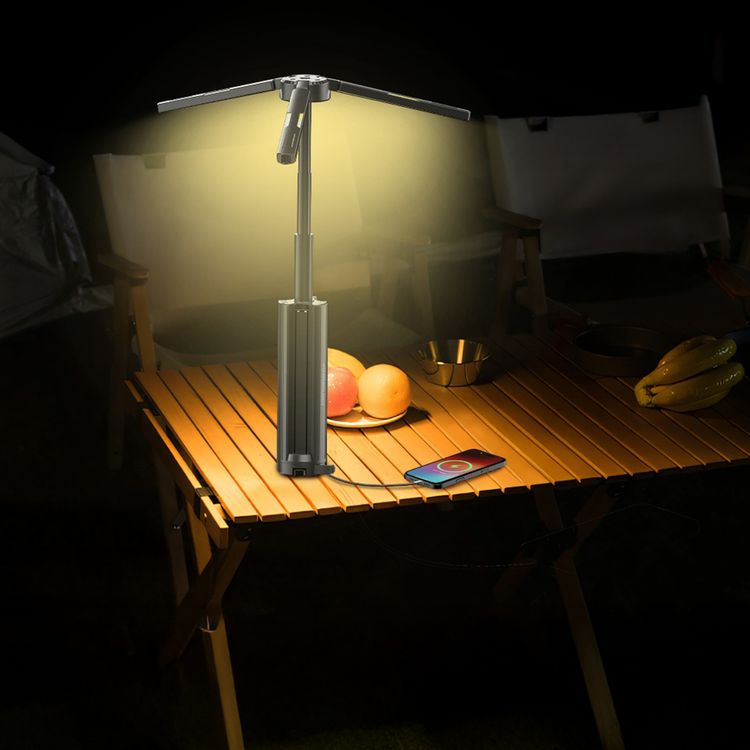 Powerology Luntra 15600mAh Foldable Camping Light with Power Bank Function, 5 Lighting Modes, 30W Rated Power, Up to 60 Hours Battery Life, Adjustable Telescopic Rod, Top Spotlight Beam - Black