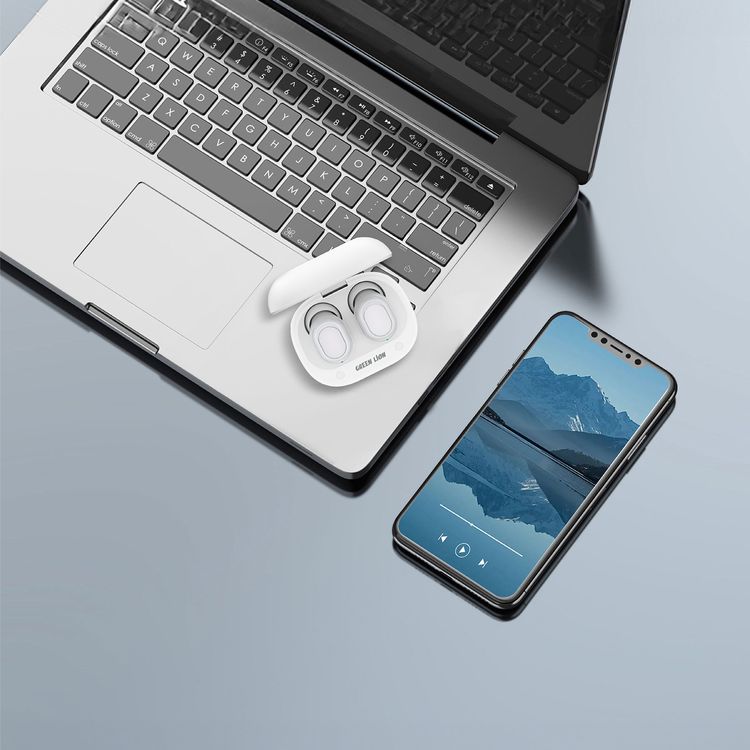 Green Lion Mittersill True Wireless Earbuds with ENC, Up to 6 Hours Playtime, IPX5 Waterproof Resistance Level, Bluetooth Version 5.4, Up to 10m Transmission Range, Type-C Charging Port, Dual-Microphone, Strap Included - White