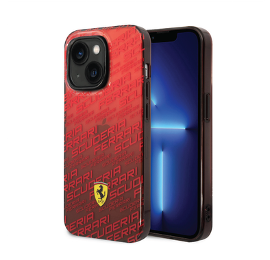 Ferrari Gradient PC/TPU Case with Allover Scuderia & Dyed Bumper iPhone 14 Compatibility - Red