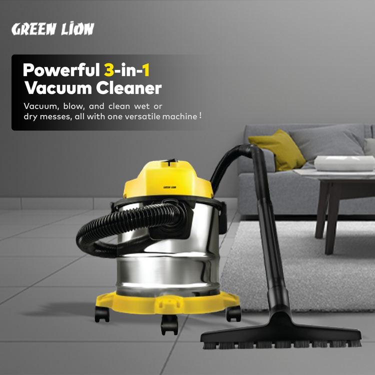 مكنسة جرين ليون ألترا 3 في 1، أداة شق 2 في 1، فوهات متعددة، كيس غبار من القماش، سعة صندوق الغبار 12 لتر، خرطوم بطول 1.5 متر، عجلات دوارة، قابس BS - لون أصفر