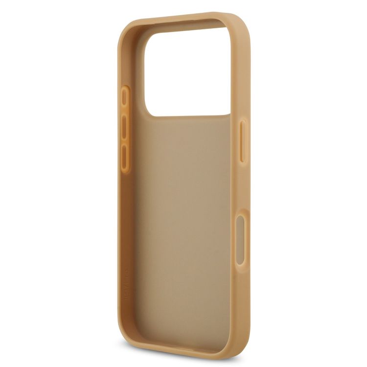 غطاء كارل لاغرفيلد بجلد صناعي مع حامل بطاقات ونقش مونوغرام محفور لهاتف iPhone 17 Pro Max، بتصميم نحيف، سهل التركيب، تغليف مستدام، قبضة مريحة، حماية من السقوط، تصميم خفيف الوزن - بني.