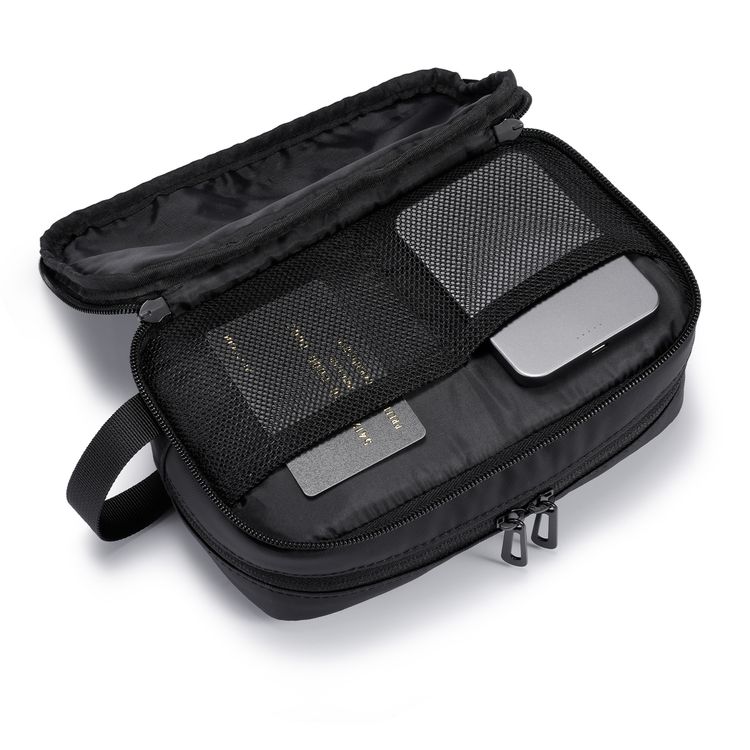 Porodo Ultralite Organizer Pouch with Dual Compartmnts, Zipper Closure, High-Quality Polyester Material, Water-Repellant Surface, Internal Mesh Pockets, Quick-Grab Handle, Compact Design - Black