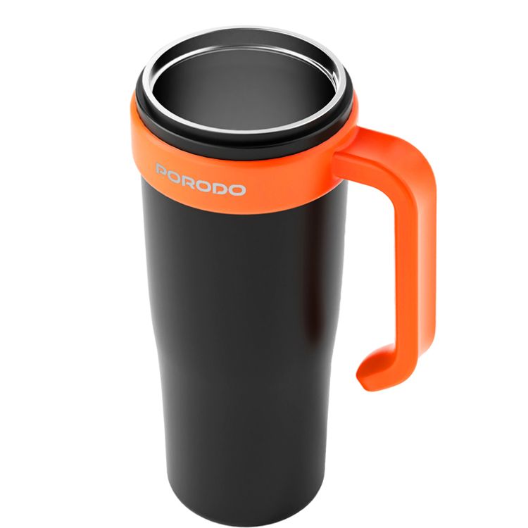 Porodo Lifestyle 6-Blade Portable Blender & Insulated Mug with 900mL Capacity, 18000 RPM Motor Speed, 70W Rated Power, 304 Food-Grade Stainless Steel Material, Keeps Hot & Cold for up to 6 Hours, 2x 1500mAh Battery Capacity, USB-C Charging Interface, Spill-free Lid Design - Black / Orange