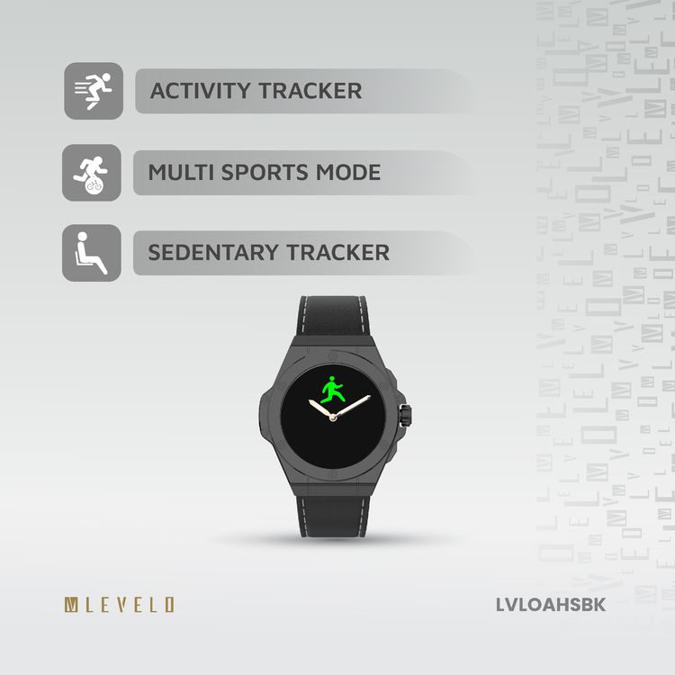 Levelo Oak Automatique Hybrid Smart Watch, Amoled Display, IP68 Water Resistant, Health Monitoring - Black 