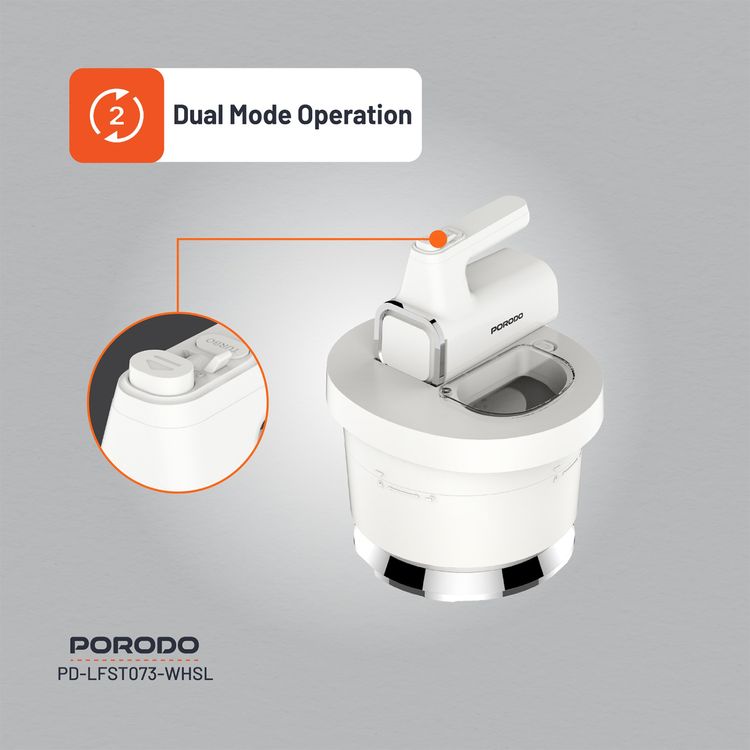 Porodo Lifestyle Spill-Proof Dual Mode Mixer, 6 Speed Settings, Easy Maintenance, Feeding Window Access, Folds Batter & Kneads Dough - White / Silver