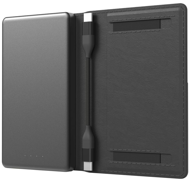 Levelo Vermont 3-in-1 Portable Wallet Power Bank,  5000mAh Battery Capacity, Lithium - ion Battery, Aluminum + PU Leather Finish Material, Fast Charging - Black