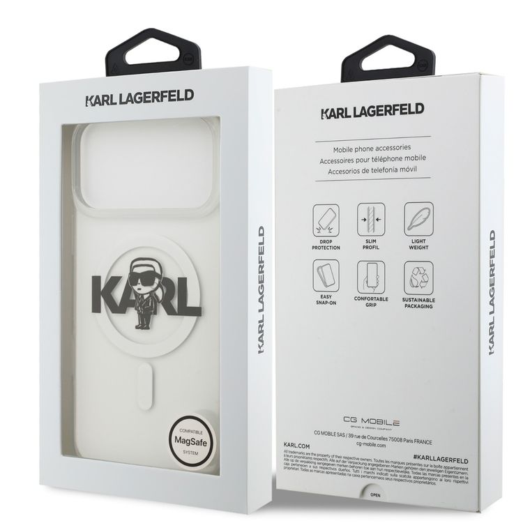 Karl Lagerfeld MagSafe IML Case with Karl Sketch for iPhone 17 Pro Max, Slim Profile, Lightweight Design, Easy Snap-On, Comfortable Grip, Sustainable Packaging, Drop Protection - Transparent