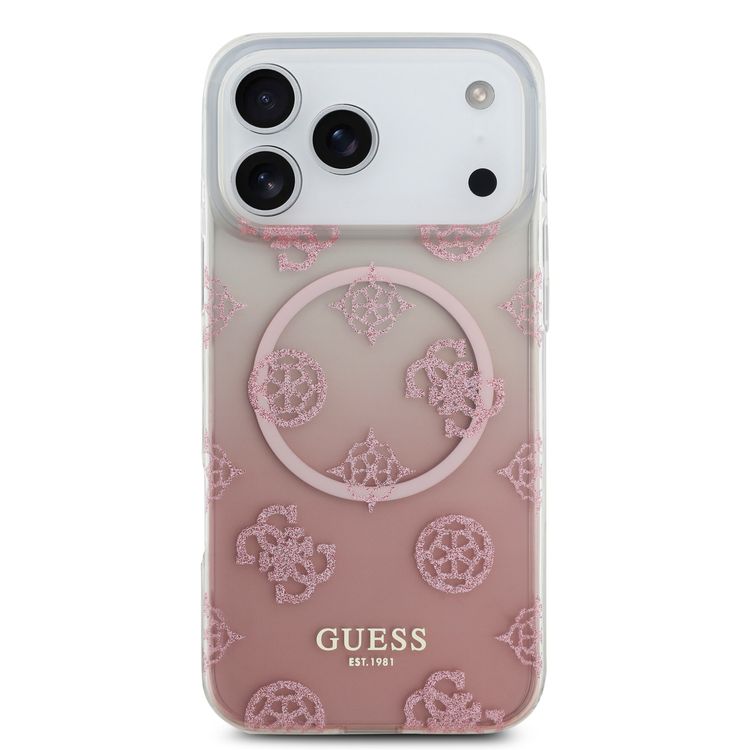 Guess MagSafe PC & TPU Case with Gradient Peony & Glitter Pattern for iPhone 17 Pro Max, Comfortable Grip, Drop Protection, Sustainable Packaging, Easy Snap-On, Slim Profile, Lightweight Design - Pink