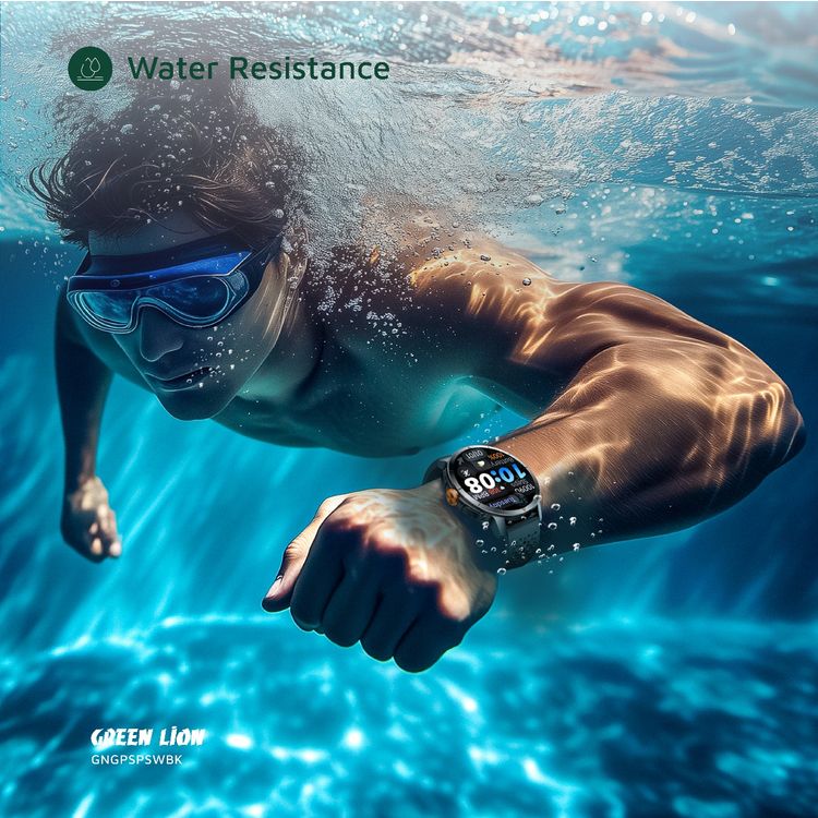 Green Lion GPS Pro Smart Watch with 1.6 Inches Large Display, Barometer & Compass, Sleep Monitoring, Voice Recording, Real 60Hz FPS, TWS Function, Local Music & Phone Album, Heart Rate Monitoring, Bluetooth Call, Geomagnetic & Altitude, 450mAh Battery, 6 Days Working Time - Black