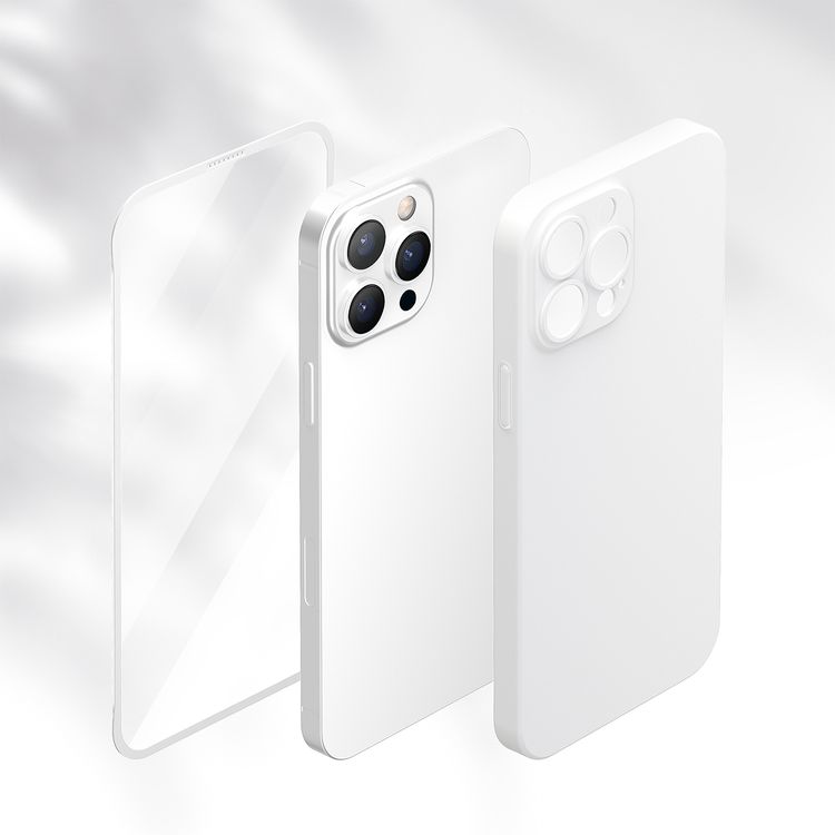 Green Lion Carsaca Plus 2-in-1 Protection Pack with Case & Clear Screen Protector for iPhone 13 Pro Max, Anti-Fingerprint, PC Material, 360° Protection, Anti-Scratch - White