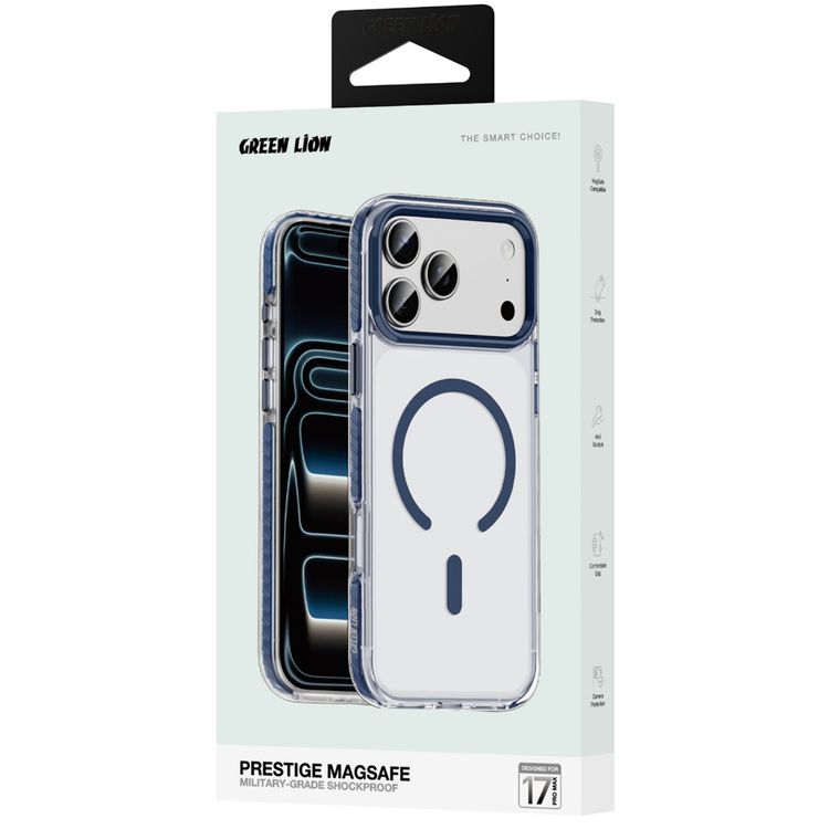 Green Lion Prestige MagSafe Case for iPhone 17 Pro Max, Anti-Scratch, Military-Grade Shockproof, Camera & Drop Protection, Comfortable Grip - Blue
