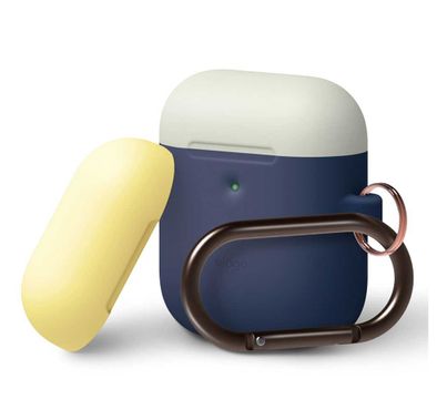 Elago Duo Hang Silicone Case with Apple AirPods Case 1 & 2 Generation, Dustproof and Absorbing Protective Cover with Hang Case Body -Jean Indigo/Top-Classic White, Yellow