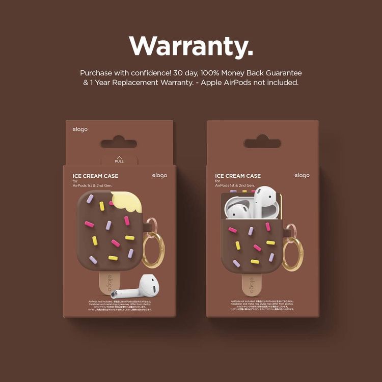 Elago  Ice Cream Case with Anti-Lost Ring for Apple AirPods 1 & 2 Generation, Drop Resistant, Dustproof and Absorbing Protective Cover with Hang Case Dark Brown