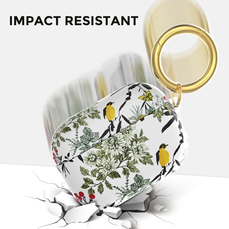 AhaStyle Premium TPU Rugged Hard Shell Design Case with Anti-Lost Ring Compatible for AirPods Pro, Scratch Resistant, Shock Absorption, Drop Protection, & Dustproof Protective Hard Shell Cover Suitable with Wireless Charging - Ink Flowers & Birds - AirPods Pro