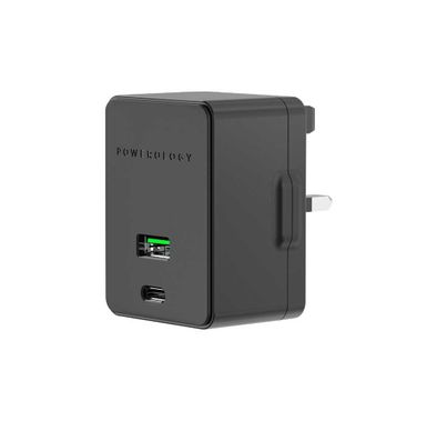 Powerology Ultra-Quick Power Delivery & Quick Charge Wall Charger with Type C Port, Dual Ports 36W Simultaneous Fast Charging for Two Devices, Rubberized Surface, USB-C -Black