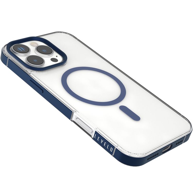 Levelo Claire Magsafe Case with Aluminum Bumper Case for iPhone 16 Pro Max, Hybrid Case, MagSafe Compatibility - Blue