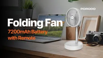 Porodo Lifestyle Portable Folding Fan Built-in 7200mAh Battery with Remote / 4 Speeds Adjustable Hei (PD-LFREM-WH)