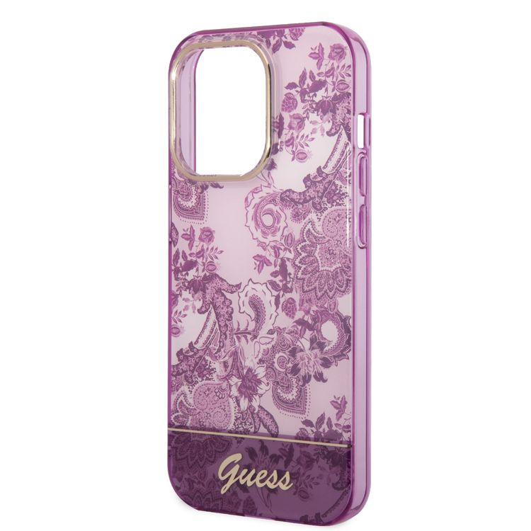 Guess PC/TPU IML Case With Double Layer Electroplated Camera Outline & Toile De Jouy - iPhone 14 Pro - Fuchsia