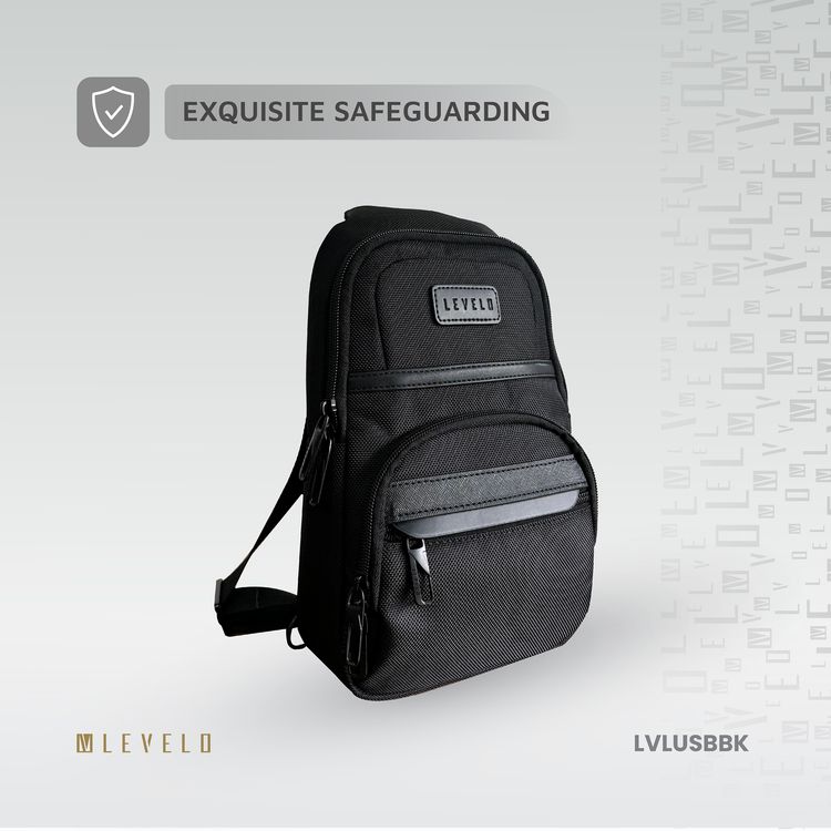Levelo Urban Sling Bag with Multiple Compartments, 1680D Polyester Material, Lightweight Design, Ample Space, Versatile Use - Black