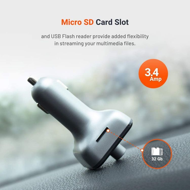 Porodo Wireless Hands-Free Car Kit With Built-In FM Transmitter 3.4AMP (15W)
