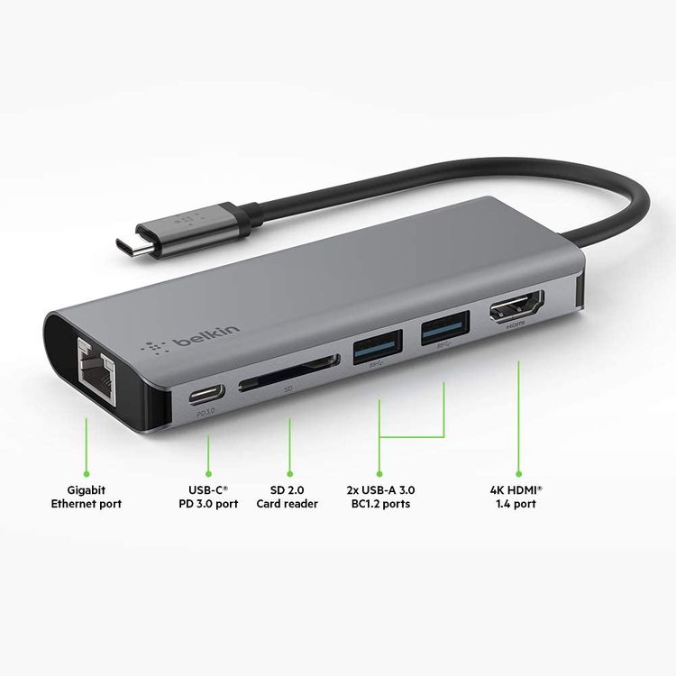 Multiport USB-C Adapter Belkin AVC008btSGY Multiport USB-C Adapter-Grey