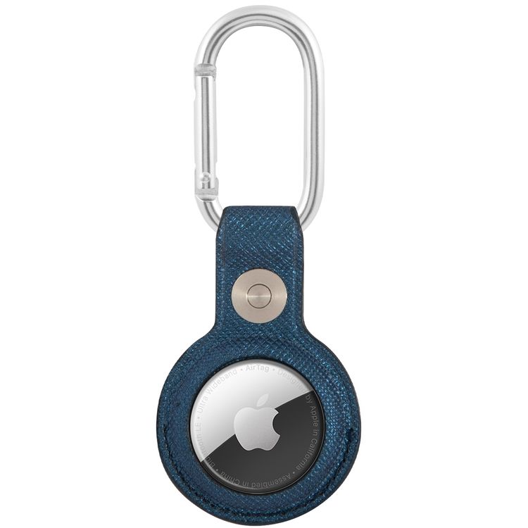 CG MOBILE Guess Saffiano PU Script Logo Case with Dog Clip for Airtag, Portable Protective Skin Cover, Anti-Lost Holder with Keychain Officially Licensed - Blue