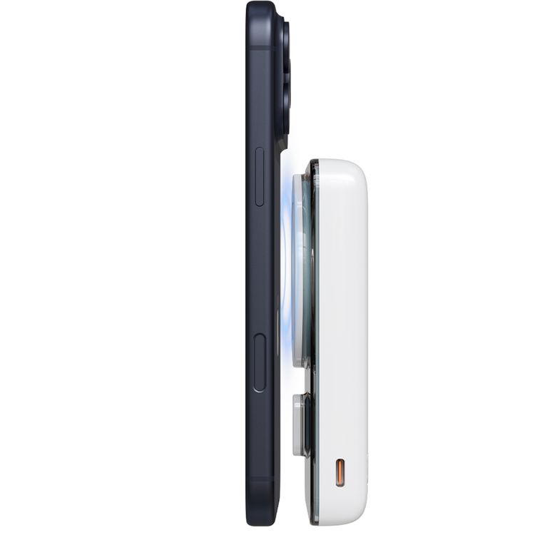 Porodo Sovo 10000mAh Power Bank with MagSafe Compatibility, Built-in Kickstand & LED Light, USB-C Input & Output Port, PD 20W Fast Charging, 15W Wireless Output, Compact Design - White