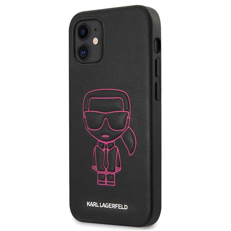 Karl Lagerfeld PU Leather Case Ikonik Outline Embossed and Metal Logo for Apple iPhone 12 Mini (5.4 ) - Pink