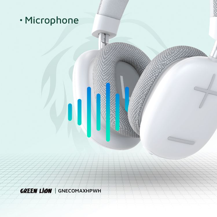 Green Lion Echo Max Wireless Headphones, Comfortable To Wear, Built-in Microphone, Lightweight, 40mm Magnet Size, 10m Maximum Range, 48 Hours Play Time - White