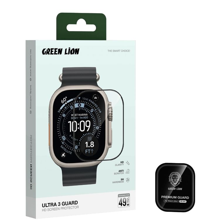 Green Lion HD Screen Protector for Apple Watch Ultra 3 (49mm), 9H Hardness, Full Protection, Anti-Scratch, Anti-Fingerprint - Clear