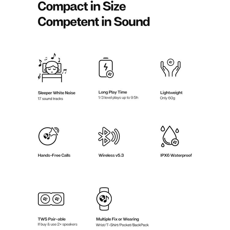 Porodo Soundtec Wristsound Active Wireless Speaker with Sleeper Mode, 3W Speaker, 8.5 Hours Working Time, 1.5 Hours Recharge Time, USB Type-C Charging Port,  Bluetooth V5.3 - Black