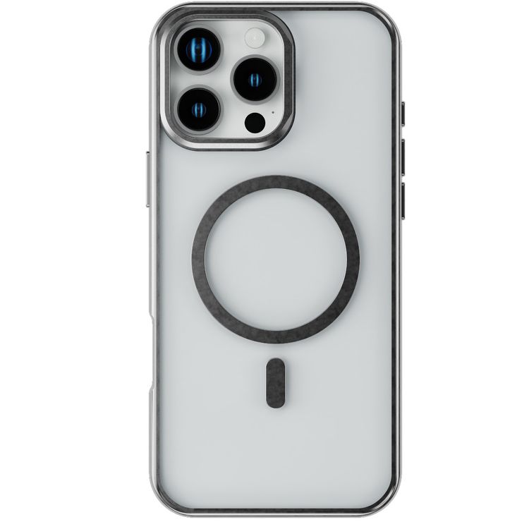 Levelo Elio PC Case with Camera Ring Stand for iPhone 16 Pro Max, Built-in Kickstand, MagSafe Compatible - Silver 