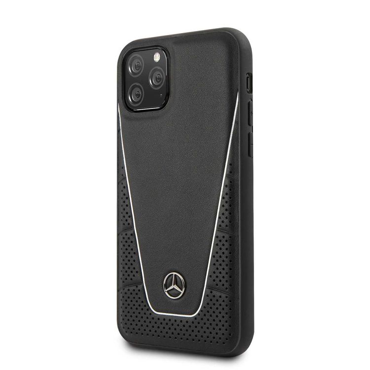 CG MOBILE Mercedes Benz Quilted & Smooth Leather Phone Case Compatible for iPhone 11 Pro (5.8") Anti-Scratch - Shock & Drop Absorption Back Cover Officially Licensed - Black