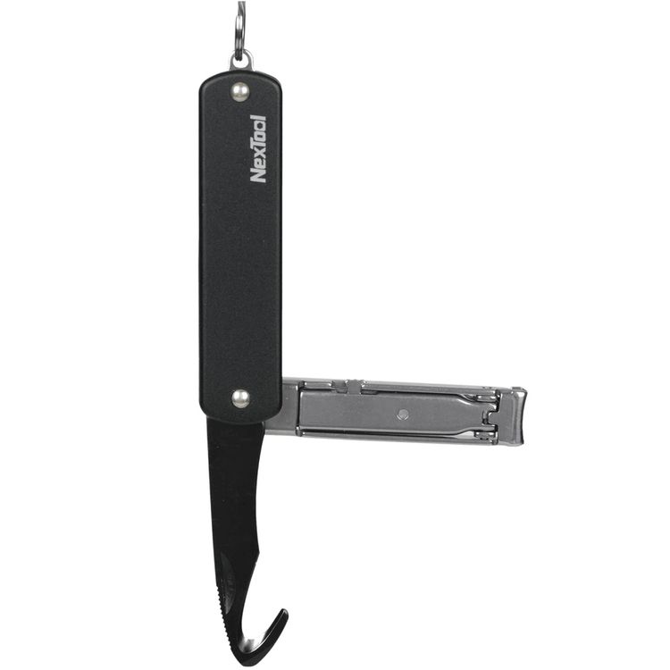 NexTool Multifunctional Folding Knife with Nail Clipper, Sharp Blades, Keychain Loop, File, Package Opener, Hook Cutter, Stainless Steel Material - Black