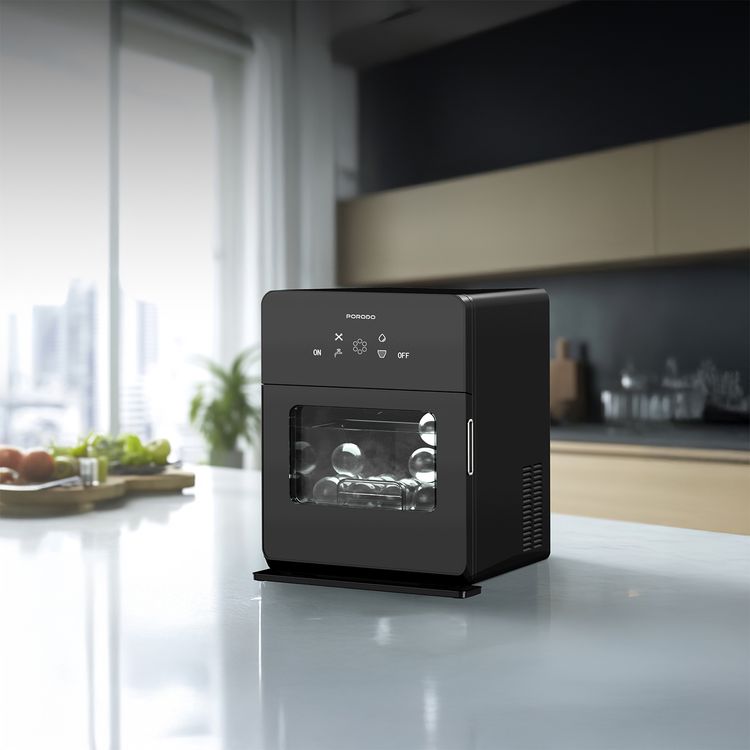 Porodo Lifestyle Sphere Ice Machine with Automatic Self-Cleaning, 4 Ice Spheres per Cycle, 1.6L Water Tank Capacity, Quiet & User-Friendly - Black