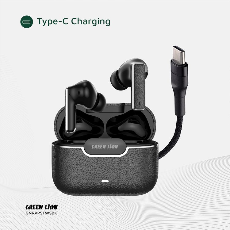 Green Lion River Plus True Wireless Earbuds with ANC + ENC Clarity, 2.4G Connector Included, Up to 7 Hours of Playtime, Smart in-Ear Detection, Bluetooth Version 5.4, -42dB Noise Reduction, 35 Hours Standby Time - Black