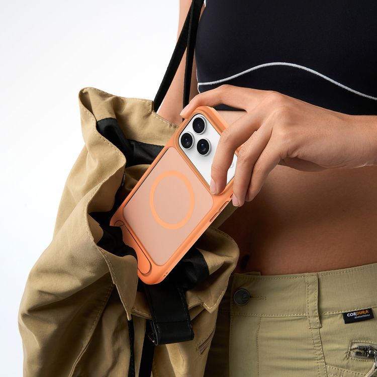 Levelo Matteo Hybrid Kickstand Case with Matte Design for iPhone 17 Pro Max, Anti-Fingerprint Coating, Impact-Resistant Corners, Raised Bezels for Camera & Screen, MagSafe Compatible, Shock-Resistant Bumper, Drop-Tested - Orange