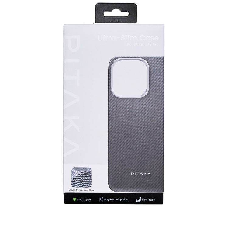 Pitaka Ultra Slim Case for iPhone 16 Pro, Compatible with MagSafe, 3D Grip Textured, Raised Camera Lip - Black / Gray