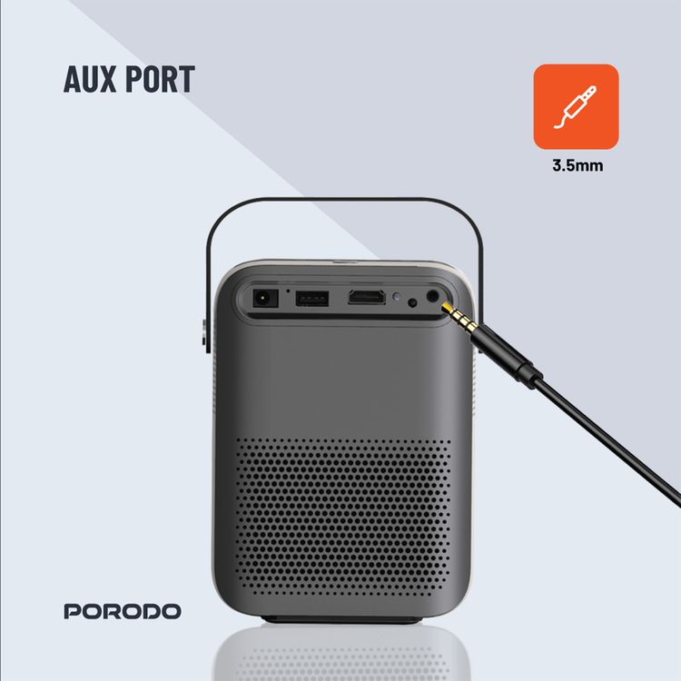 Porodo Full HD Portable Projector with 1920x1080 pixels Resolution, 3000 Lumens, 16:9, 4:3 Aspect Ratio, 45W Power, AC 100V-240V 50/60Hz, 3.5mm AUX, USB, HDMI Ports - Black