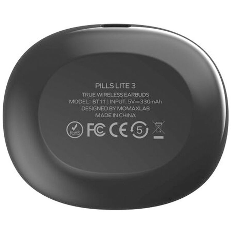 Momax Pills Lite 3 True Wireless Earbuds, Touch Control, Splash and Sweatproof, 35 mAh Battery Capacity, Up to 6 Hours Battery Life - Black