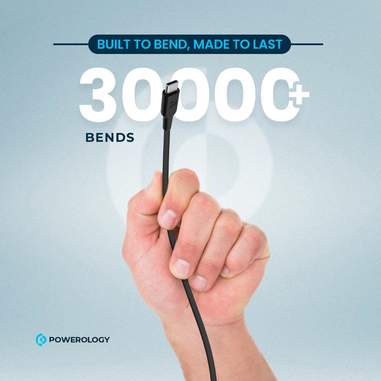 Powerology Type-C to Type-C Connector Cable PD 100W, Fast Data Sync & Charging, Universal Compatibility, 1.2m in Length, Overheat & Overcurrent Protection - Black