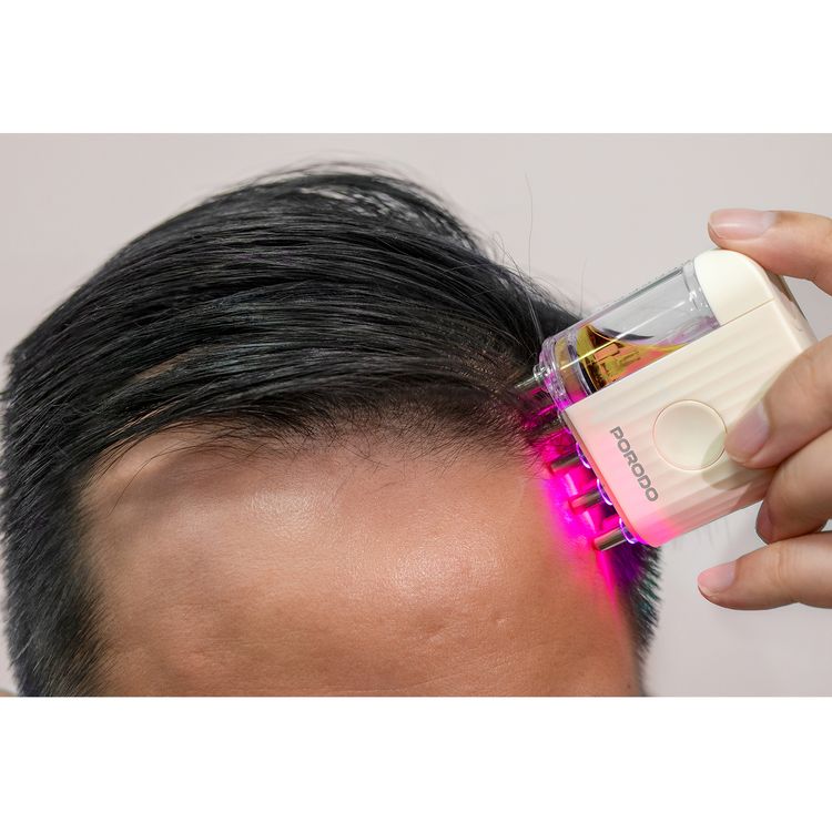 Porodo Lifestyle EMS Scalp Massager & Hair Oil Applicator with Red Light Therapy, Hair Root Rejuvenation, 9mL Tank Capacity, 150mAh Battery Capacity, IPX5 Rated Water-Resistant - Beige