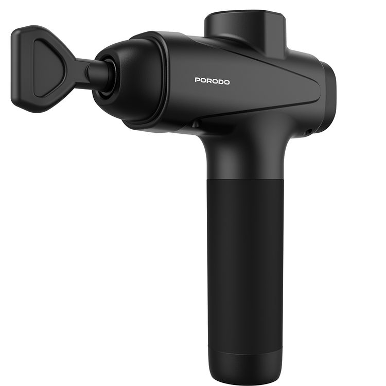 Porodo Multi-Head Relief Deep Massage Gun with Adjustable Massage Intensity, Type-C Fast Charging, Deep Tissue Relief, 30 Speed Levels, LCD Touch Display, 6 Interchangeable Heads, 1500mAh Battery Capacity, 3 Hours  Working Time  - Black