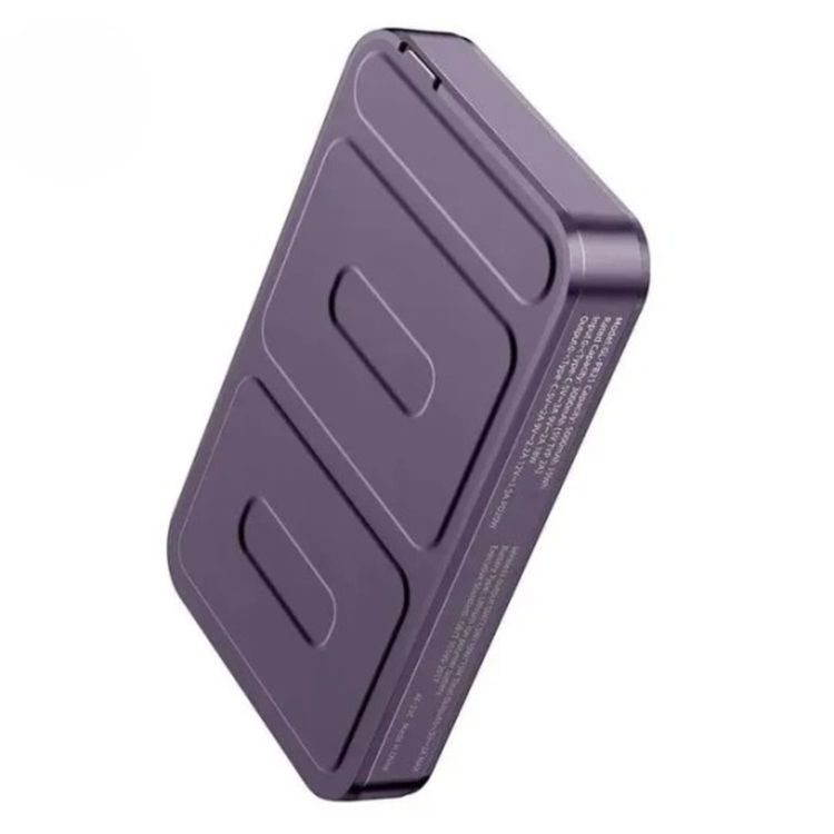 Green Lion 3 in 1  Transparent Magsafe Power Bank, 15W Wireless Output, 5000mAh, PD 20W, Wireless & Type C Output with Leather Stand - Purple