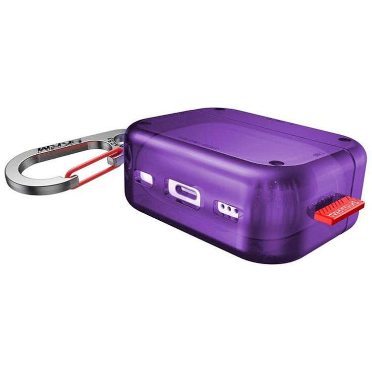 Skinarma Saido Case Compatible with both AirPods Pro 1st and 2nd Gen, Sturdy zinc-Alloy Hook Carabiner, Full 360º Protection that Covers Intire Case - Purple